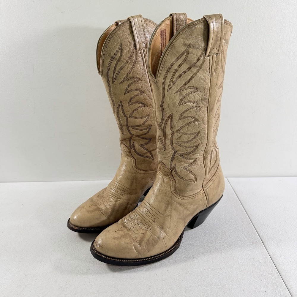 Vintage Nocona Men's Tan Beige Cowboy Boots 5025 Size 8.5 D Made In USA